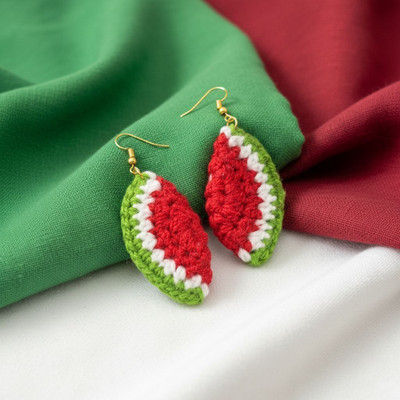 Estyle Jewels Handmade Crochet Watermelon Earrings | Fun Summer Jewelry Cotton Dori Drops & Danglers