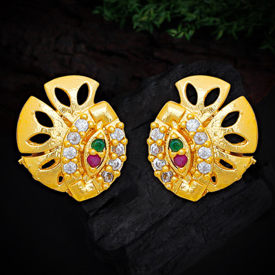 Raj And Deb Premium Collection Of Miron Gold Plated CZ Stud Earrings For Women And Girls Brass Stud Earring