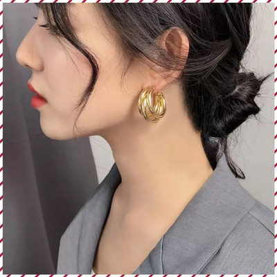 Zaphariq Triple Layer Sterling Gold Plated Earrings Alloy Hoop Earring