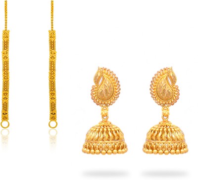 Drashti Collection Traditional Premium Micron Plated Jumkhi Earring With Kaanchain Pack of 2 Pairs Brass Jhumki Earring