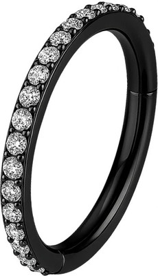 Monster Piercing 316L Surgical Steel Black PVD Hinged Segment Clicker Ring Cubic Zirconia Stainless Steel Hoop Earring