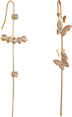 Nehdal Pack Of 2 Zircon Studded And Butterfly Ear Cuff Cubic Zirconia Alloy Cuff Earring