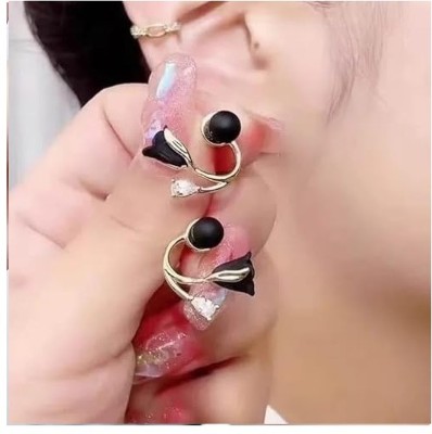 HOUSEOFTRENDZZ Elegant Flower & Rhinestone Decor Earring Jackets Studs for Women & Girls Pearl Alloy Cuff Earring, Stud Earring