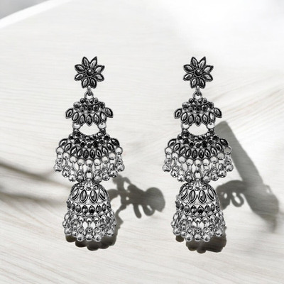 Tiso Traditonal Ethnic Jhumkis & Chaandbalis_Earrings For Women_LFA081 Alloy, German Silver Jhumki Earring, Chandbali Earring