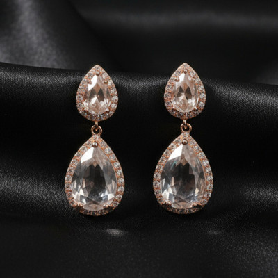 SAMRIDDHI JEWELS Teardrop Halo Drop Earrings For Women And Girls Cubic Zirconia Alloy Drops & Danglers