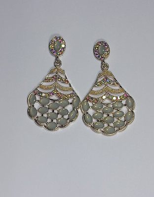 AZTAZ Handcrafted Gold Drop Earrings with Gemstones and Pink Accents Alloy Chandbali Earring