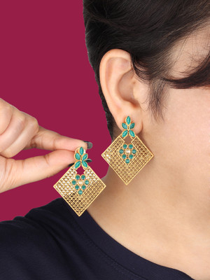 Arti creations Gold Plated Kundan Studded Meenakari Beads Drop Dangler Chandbali Earrings Cubic Zirconia Brass, Alloy Chandbali Earring, Drops & Danglers