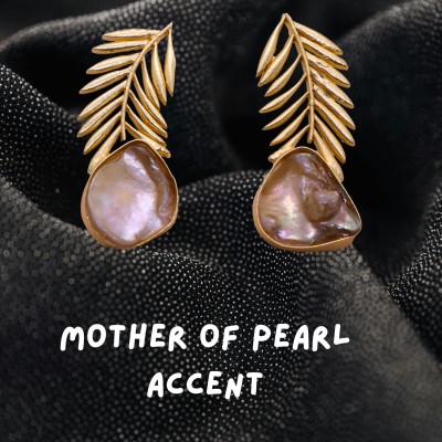 RR Traders Gold Plated Antique Finishing Leaf ‘MOTHER OF PEARL’ Earrings for Women & Girls Quartz Alloy, Stone Drops & Danglers