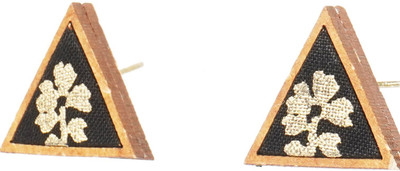 Whe Black and Golden Upcycled Fabric and Repurposed Wood Stud Wood Ear Thread