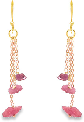Ontique Pink Unfinished Natural Stone Drop Earrings Sterling Silver Drops & Danglers