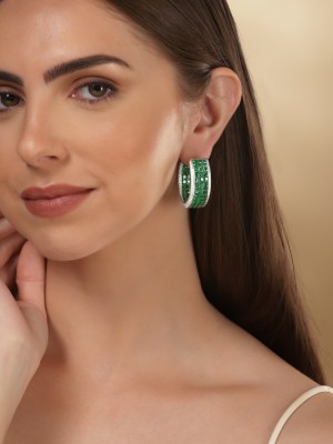 RUBANS Rhodium Plated Premium White & Emerald Zircons Hoop Earring Brass Hoop Earring