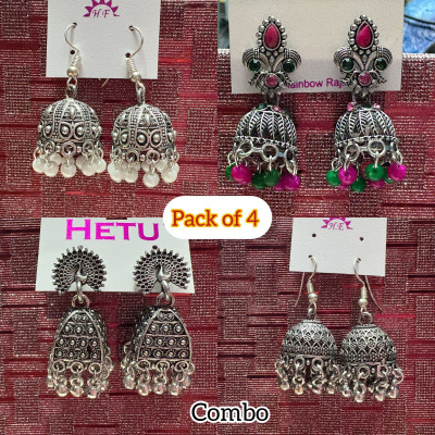 Alvara jewels jhumka combo of 4 silver oxidised Copper Jhumki Earring