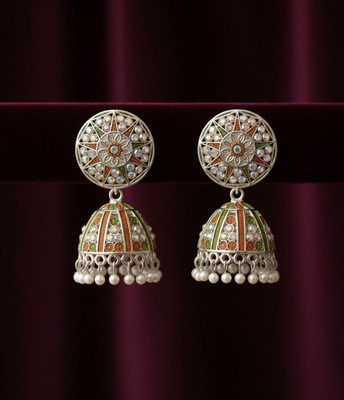 Soba creations Antique Silver Plated Alloy Multicolor Stone Studded Jhumka Earrings for Women Alloy Jhumki Earring