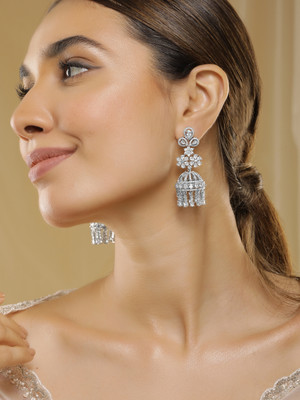 RUBANS Rhodium Plated Cubic Zirconia Copper Jhumki Earring