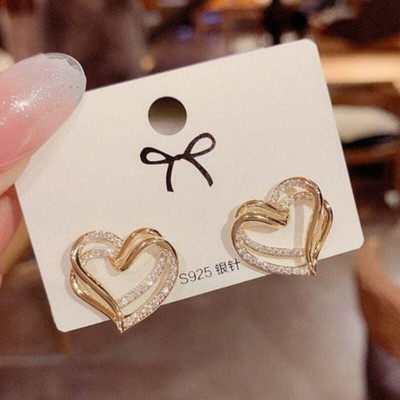 estailo fashion Bling Bloger Heart Earrings for Women & Girls-Stud Earring-Gold Alloy Stud Earring