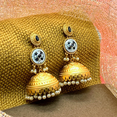 Neeara Fashion Golden Jhumka Earrings for Women with Black Stone | Traditional | Ethnic Wear Alloy Jhumki Earring