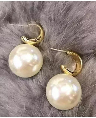 MAHADEV CREATION C Shaped Golden Round Pearl Korean Earrings Pair Crystal Alloy Stud Earring
