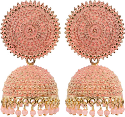 Shree Ju Traditional and Attractive Meenakari Peach Jhumka For Girls and Women Pearl, Beads Brass Jhumki Earring, Tassel Earring, Clip-on Earring, Drops & Danglers, Earring Set