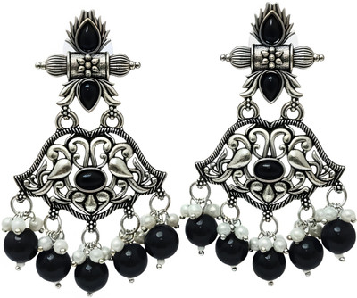 Maadhurita Jewels Hub Traditional Silver Oxidized Dangler Earrings for Women & Girls Pearl German Silver Drops & Danglers