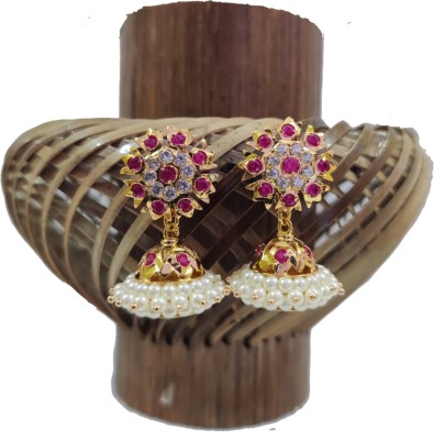 Raikar Jewellers Red Cut-Flower Design Tops With Bellimoda Pearl Copper Jhumki Earring