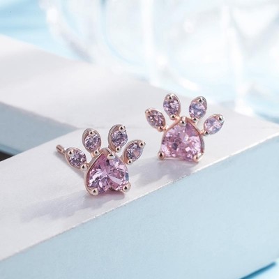 MYKI Cute Bear Paw Stud Earring For Women & Girls Swarovski Zirconia Stainless Steel Hoop Earring