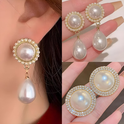 AKISON JEWELS Korean Earrings Combo For Women Girls Pearl Earrings Stylish Trending Crystal, Cubic Zirconia, Diamond, Pearl Alloy Earring Set, Stud Earring, Drops & Danglers