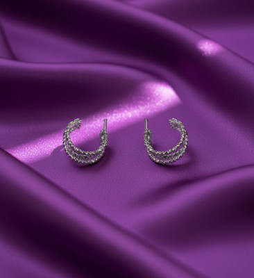 AVELIA Elegant Triple Twist Hoop Silver Jhumka Earrings for Women – Silver Finish Alloy Hoop Earring, Plug Earring, Chandbali Earring