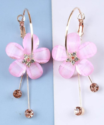 AKISON JEWELS Flower Earrings Long Earrings Floral Earrings Korean Earrings For Women Girls Crystal, Diamond, Cubic Zirconia Alloy Hoop Earring, Earring Set, Drops & Danglers