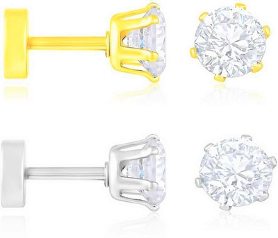 shivay Mens Jewellery Valentine Multi Gold Silver Stud Hoop earrings for men/ Ear rings Combo For Men / Gents / Boys / unisex Non-Piercing Ear mens jewellery Salman khan style Cubic Zirconia Metal Earring Set
