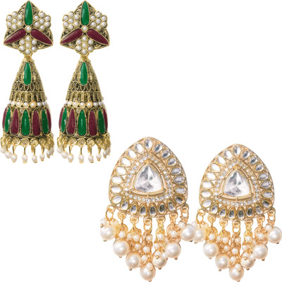DARPHY Combo of 2 Trending Multicolor Heavy Jhumki Fashion Latest Pearl Jhumka Earrings Beads Alloy Jhumki Earring