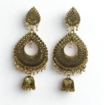 NEWLET HUB Antique Gold Plated Traditional Earrings for Women Copper Jhumki Earring, Earring Set, Stud Earring