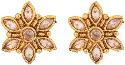 JEWELS GURU Classy American Diamond stone studded Gold Plated Floral Shape Stud Earring_JG Cubic Zirconia Brass Stud Earring