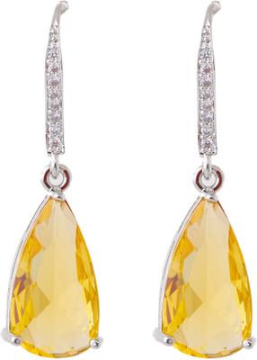 Manikya Manikya Brass American Diamond Rhodium Plated Earring Yellow CZ Stone Cubic Zirconia Brass Drops & Danglers, Stud Earring