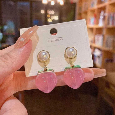 JRISSY Korean Earrings Cute PEACH Earrings For Girls Woman Alloy Stud Earring