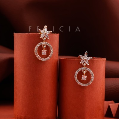 Felicia Rosegold Toned CZ STUD Earrings for Women and Girls Cubic Zirconia Brass Stud Earring