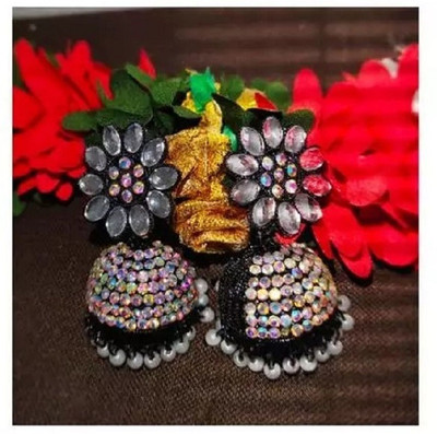 JMBW INTERNATIONAL NEW SUNFLOWER JHUMKI - BLACK COLOUR Beads Alloy Jhumki Earring