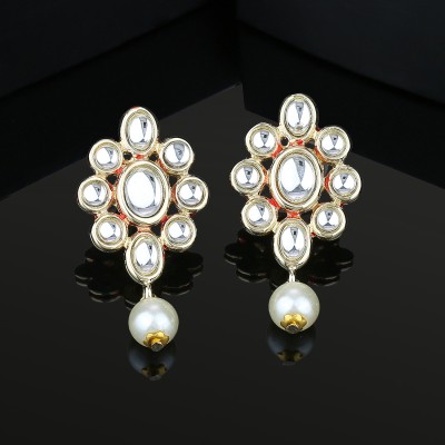 Estele Estele Gold Plated Huggie Earring with Pearls for Women Crystal Alloy Drops & Danglers