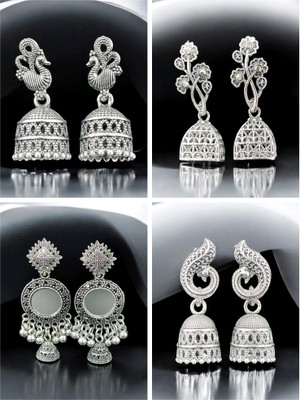 Vigilantee Jewels Jhumki Combo Everyday Combo of 4 Pair Oxidised Silver Small Jhumki Earrings Set Pearl, Beads Alloy Jhumki Earring, Earring Set
