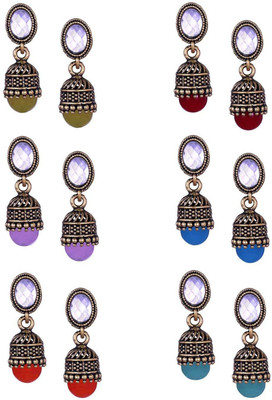 alysa Combo of 6 pair Small Colorful Jhumka Alloy Jhumki Earring