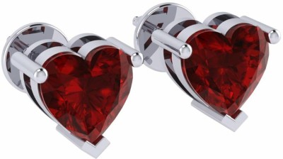 Diamtrendz Jewels Heart Solitaire Gemstone July Birthstone White Gold Plated Sterling Silver Ruby Silver Stud Earring