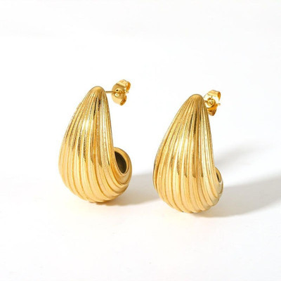 vien Fashion 18K Tear Stud Earrings Waterdrop Jewelry Hollow Texture Earrings Women Pearl Stainless Steel Stud Earring