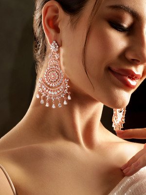 RUBANS 18K Rosegold plated Crystal zirconia studded Statement Dangle Earrings Alloy Drops & Danglers