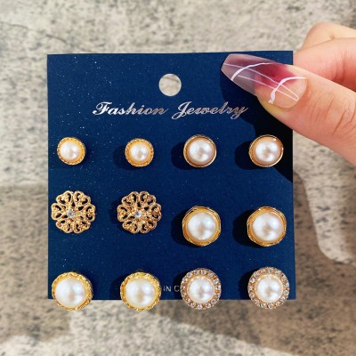 TheVineGirl Combo of 6 Stylish Fancy Party Wear Pearl Pearl Brass Stud Earring Pearl Brass Stud Earring