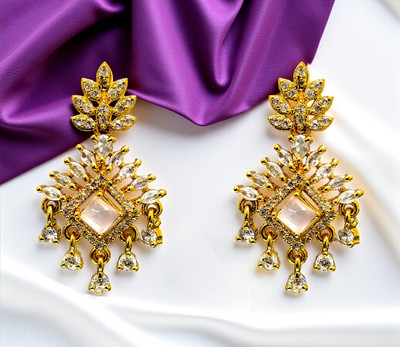 Manaal Manaal Designer CZ & AD Earring with Baby Pink Stone for Women's and Girls Cubic Zirconia, Diamond Brass Drops & Danglers