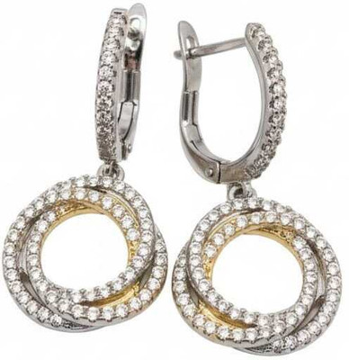 Lakhdatar and Sons Jewellers Two-Tone Interlocking Ring Dangle Earrings with Pave Cubic Zirconia Cubic Zirconia Sterling Silver Stud Earring