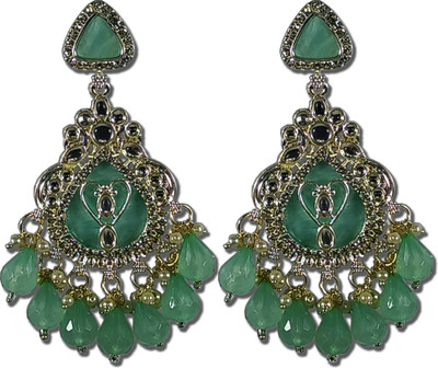 AZTAZ Royal Green Drop Earrings Alloy Chandbali Earring
