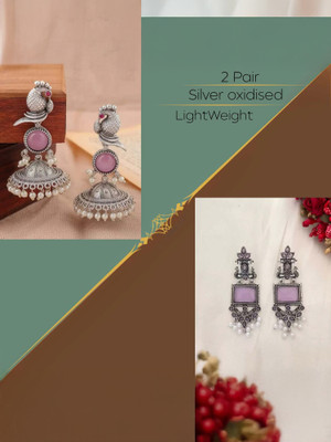 brado jewellery Pair of 2 Silver Plated Earring for Women & Girls Diamond Brass Drops & Danglers