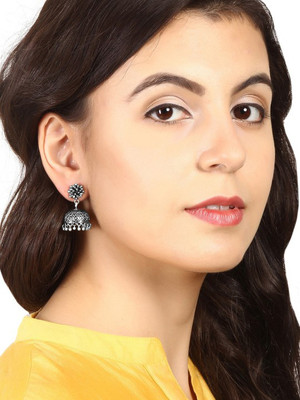 RUBANS Silver Plated Cubic Zirconia Brass Jhumki Earring