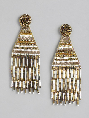 RICHEERA Gold-Plated Geometric Artificial Beads Drop Earrings Metal Drops & Danglers