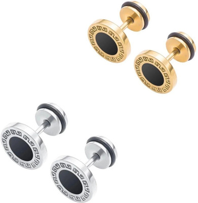 Juneja Enterprises Premium Quality Stylish Silver Golden Stud For Men / Boy Pack Of 2 Metal Stud Earring